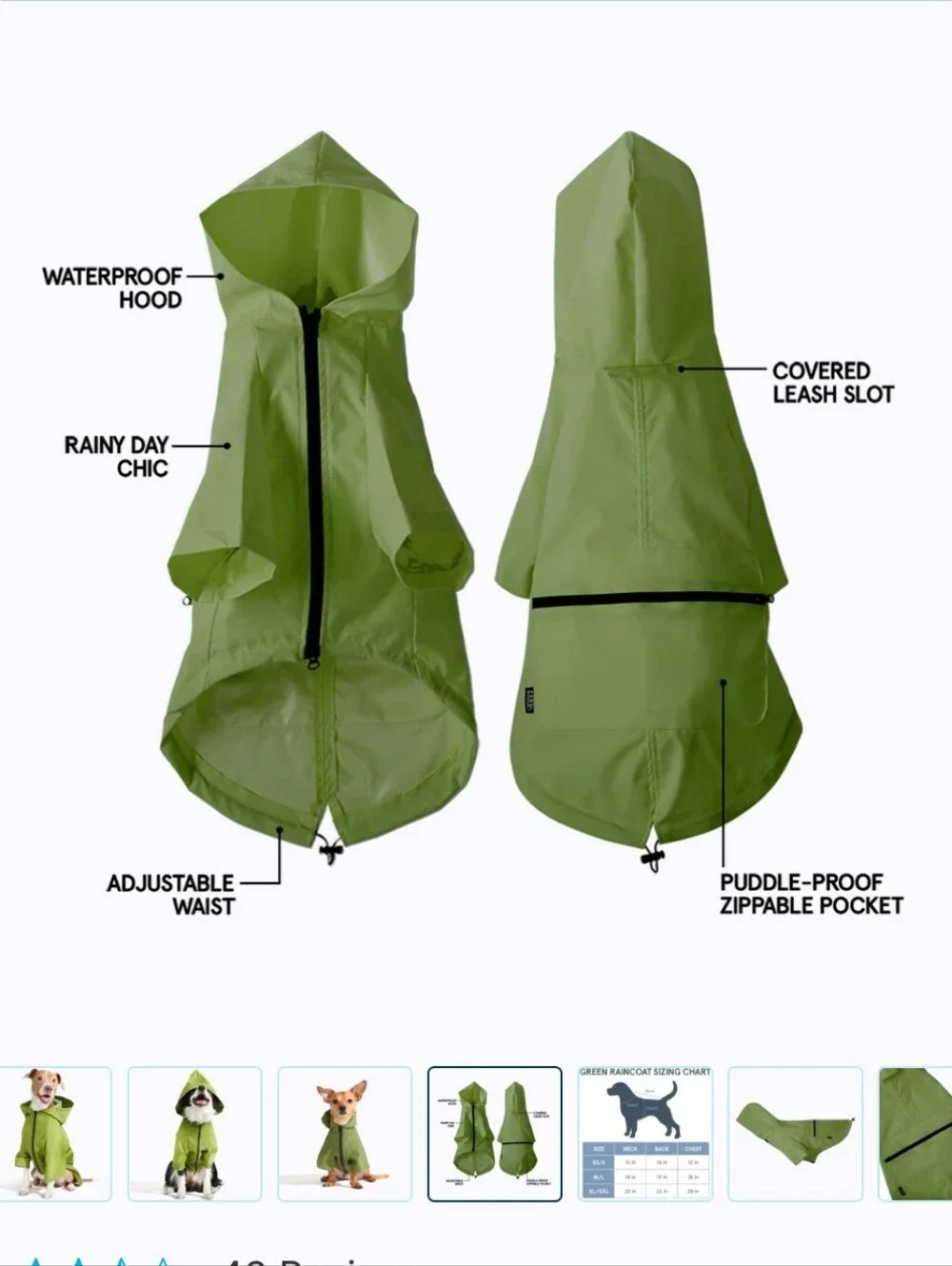 XL / XXL Green Dog The Dry Dog Raincoat with Hood - Brand: BARK